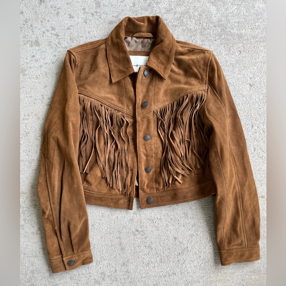 American Eagle genuine leather fringe suede jacket coat NWOT